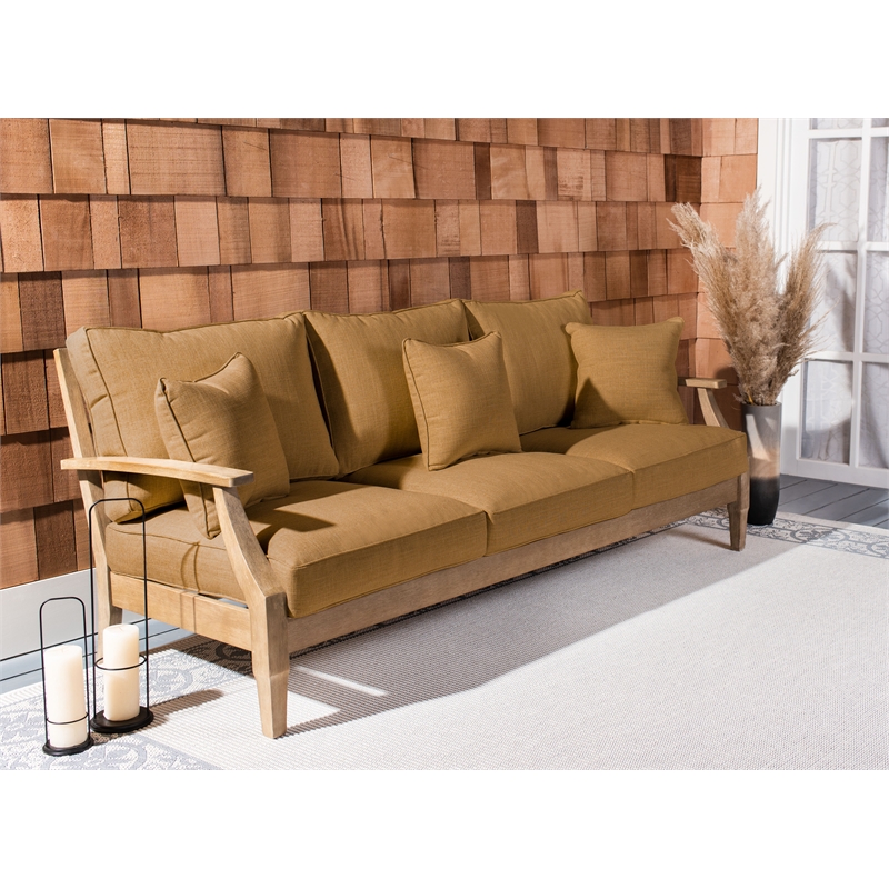 Safavieh Martinique Wood Outdoor Sofa in Natural / Brown