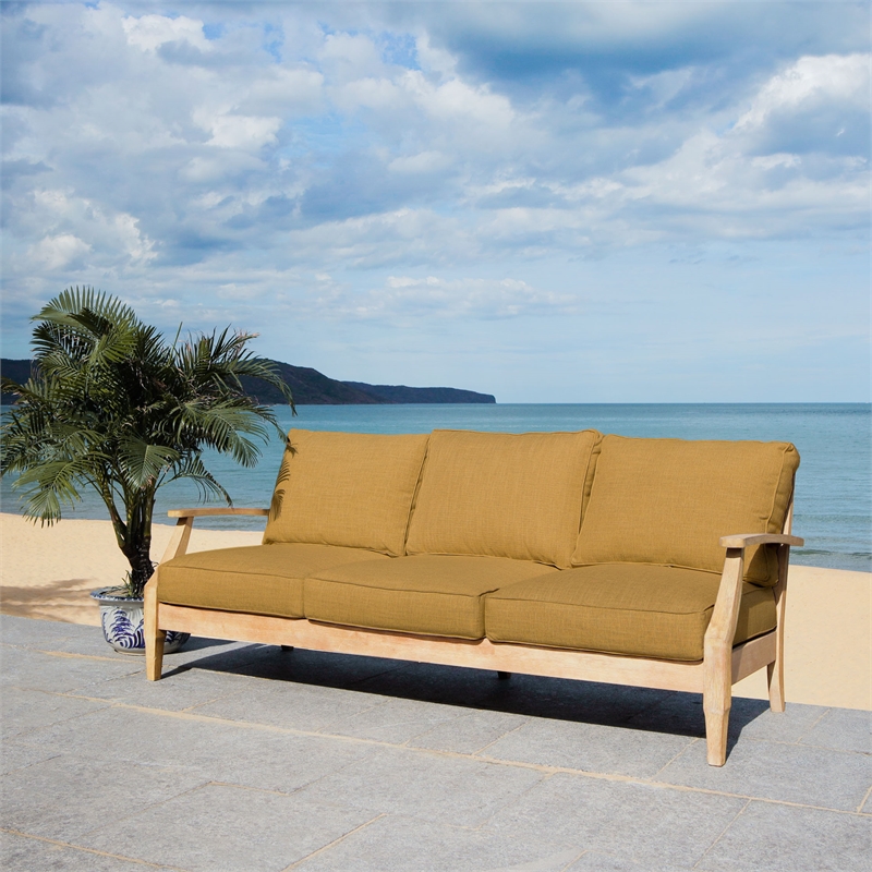 Safavieh Martinique Wood Outdoor Sofa in Natural / Brown