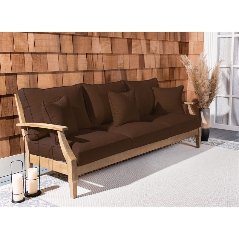 Safavieh Martinique Eucalyptus Wood Outdoor Sofa in Natural /  Brown