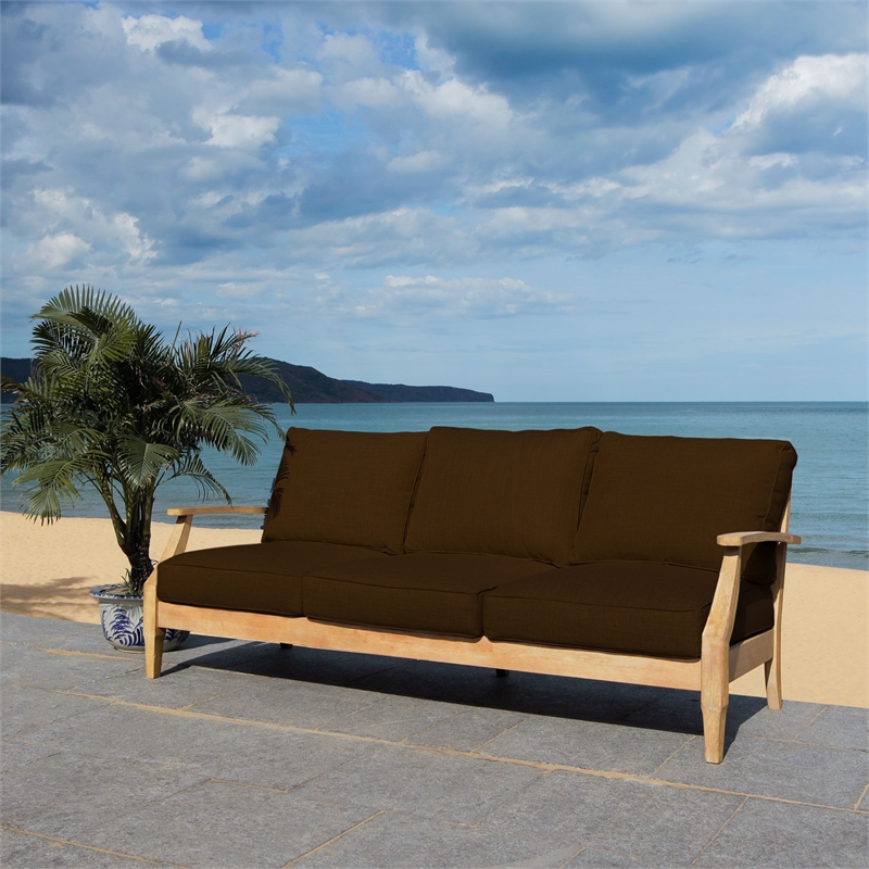 Safavieh Martinique Eucalyptus Wood Outdoor Sofa in Natural /  Brown