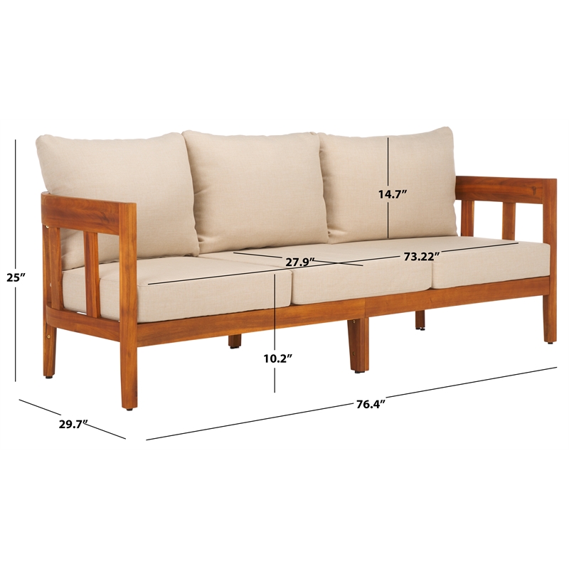 Safavieh Owen Teak Wood  and Polyester Sofa in Natural / Taupe