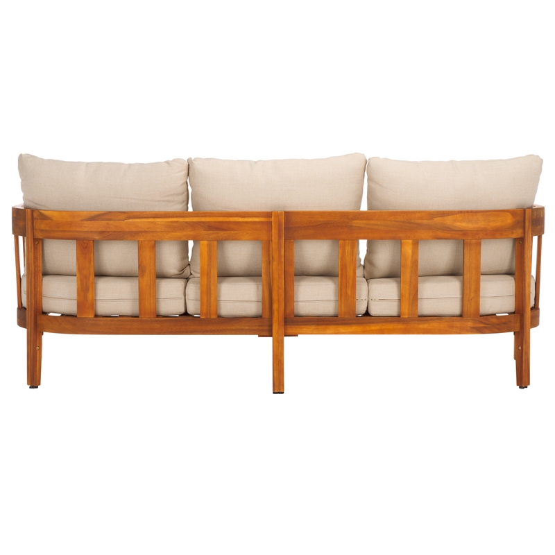 Safavieh Owen Teak Wood  and Polyester Sofa in Natural / Taupe