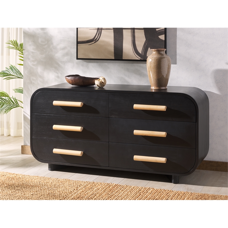 Safavieh Peterson Pine Wood Dresser in Black / Natural