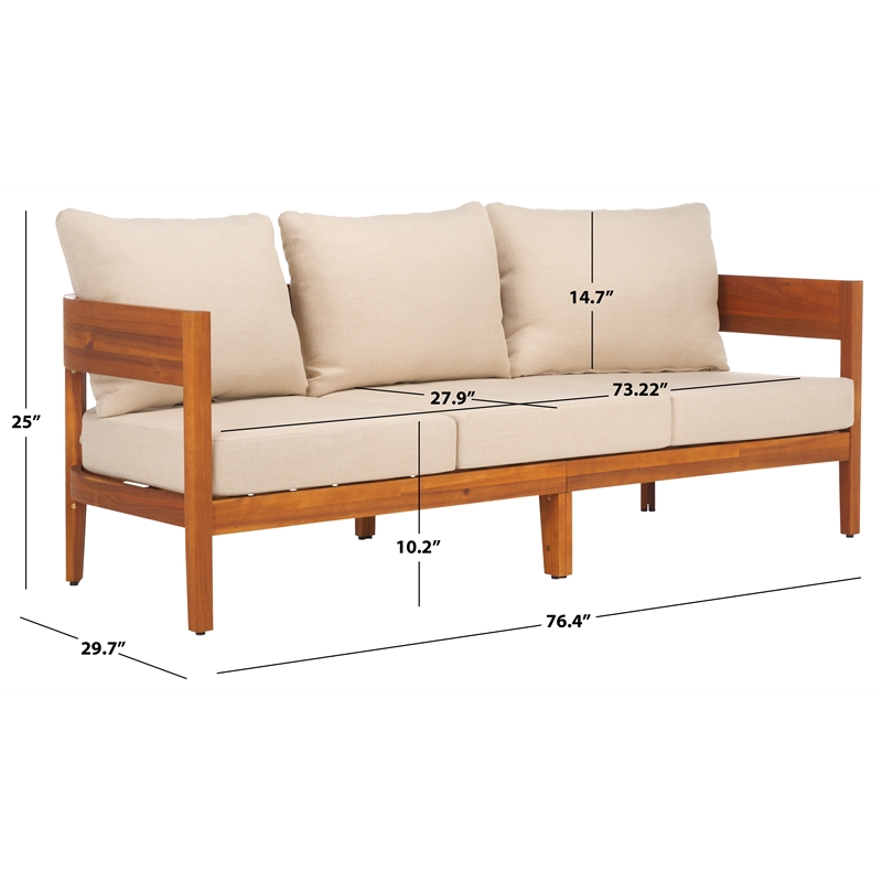 Safavieh Theo  Teak Wood and  Polyester Sofa in Natural / Taupe