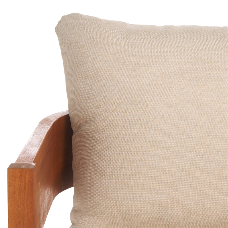 Safavieh Theo  Teak Wood and  Polyester Sofa in Natural / Taupe