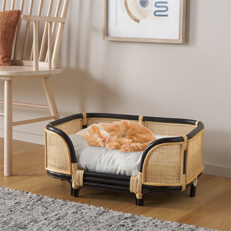 Safavieh Timo Rattan and Cotton Pet Accessories in Beige /  Black