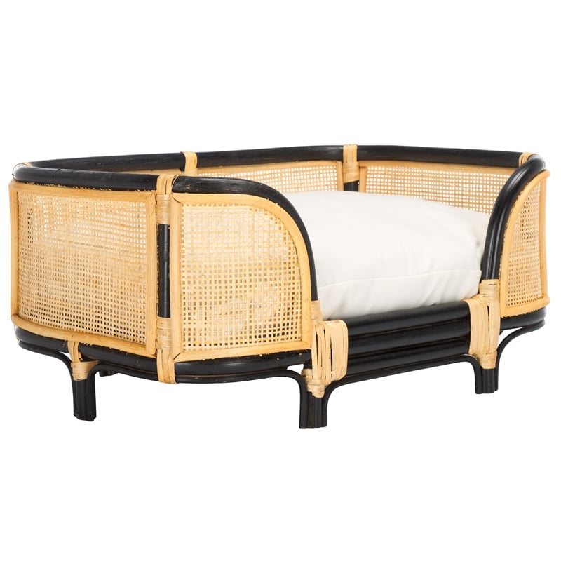 Safavieh Timo Rattan and Cotton Pet Accessories in Beige /  Black