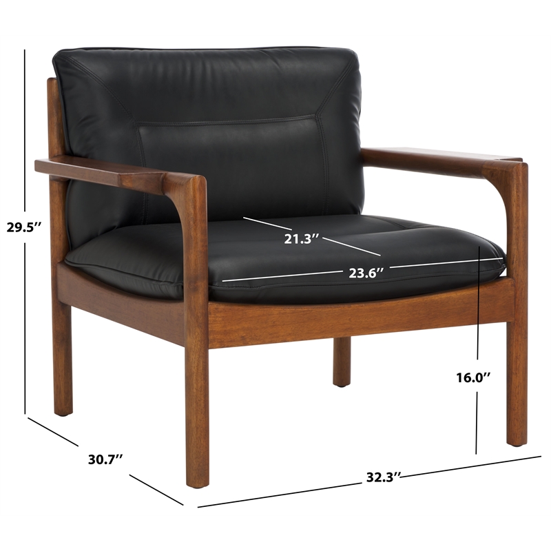 Safavieh Phylis Oak Wood  and Leather Accent Chair in Black / Brown