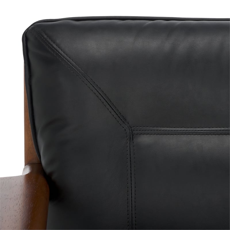 Safavieh Phylis Oak Wood  and Leather Accent Chair in Black / Brown