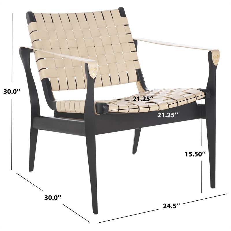 Safavieh Dilan Mahogany and Leather  Accent Chair in Black / White