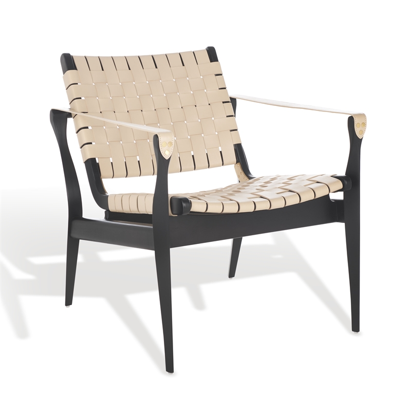 Safavieh Dilan Mahogany and Leather  Accent Chair in Black / White