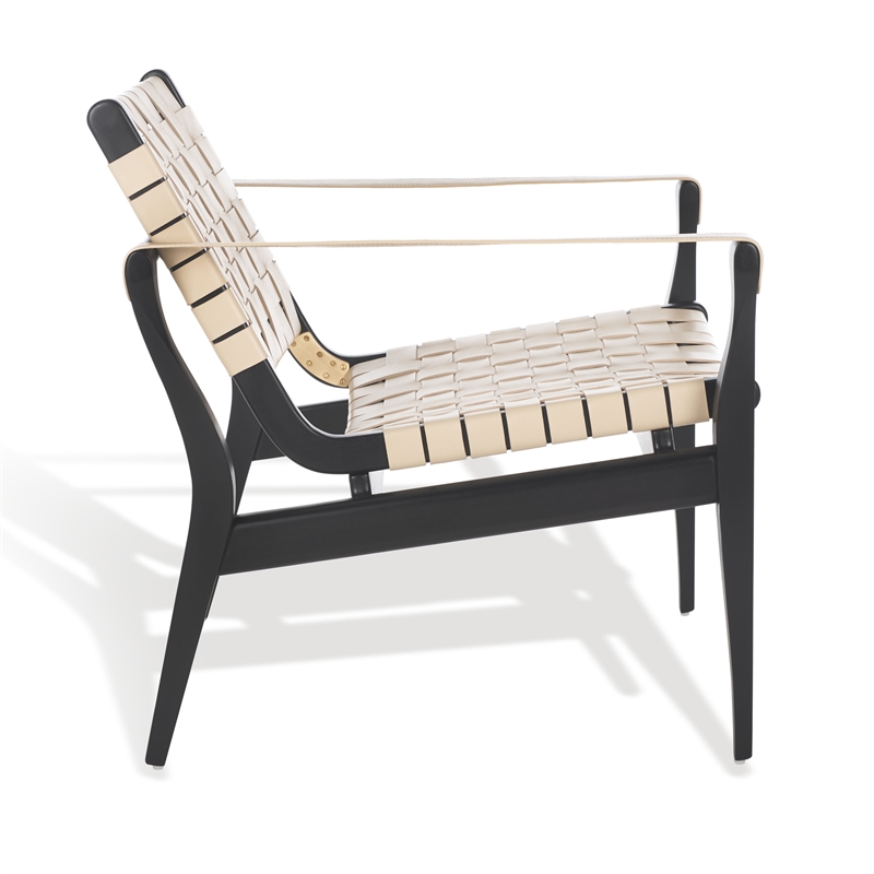 Safavieh Dilan Mahogany and Leather  Accent Chair in Black / White