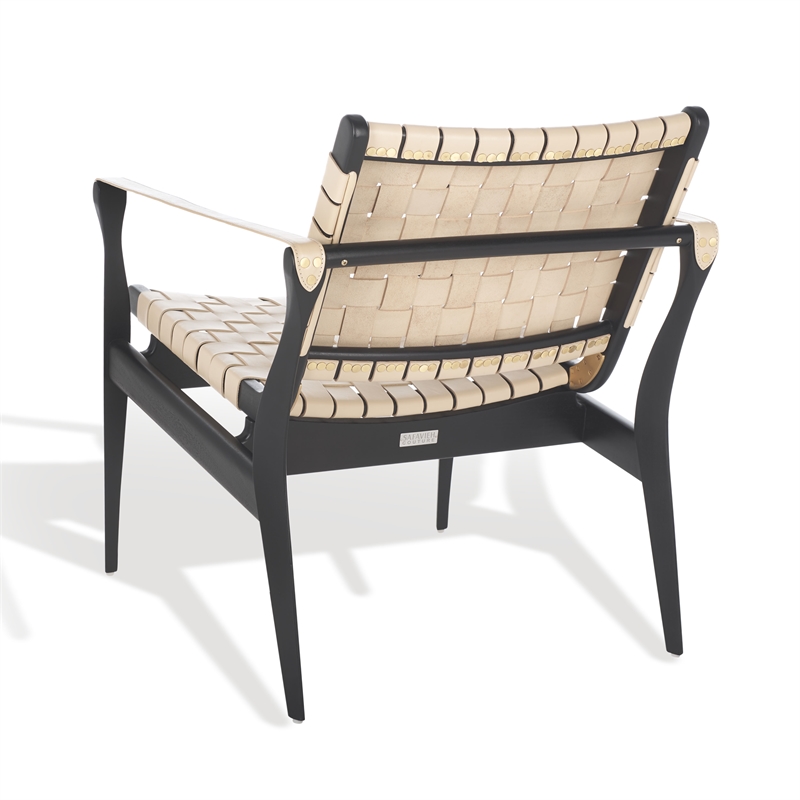 Safavieh Dilan Mahogany and Leather  Accent Chair in Black / White