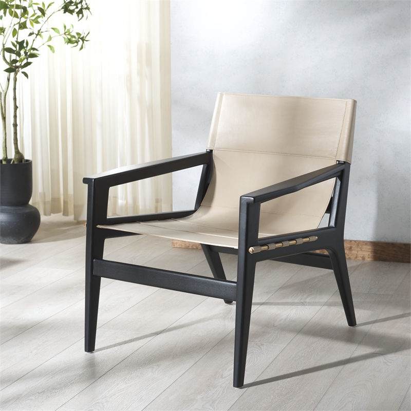 Safavieh Culkin Mahogany and Leather Accent Chair in Black / White