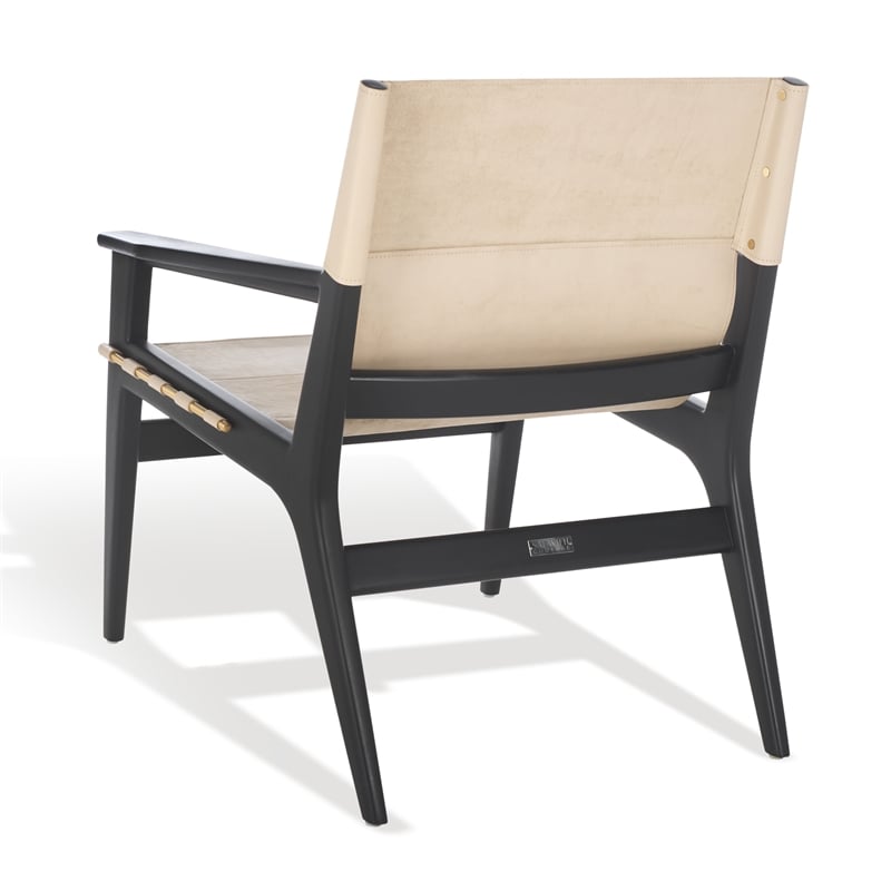 Safavieh Culkin Mahogany and Leather Accent Chair in Black / White