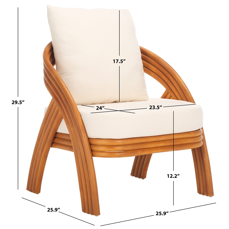 safavieh demarco rattan and linen  accent chair in natural / white