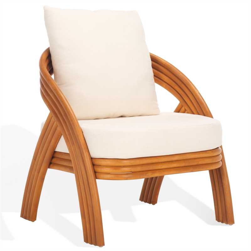 safavieh demarco rattan and linen  accent chair in natural / white