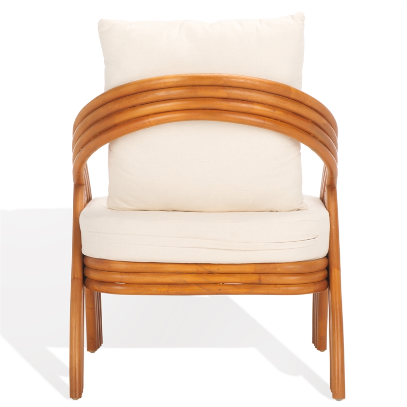 safavieh demarco rattan and linen  accent chair in natural / white