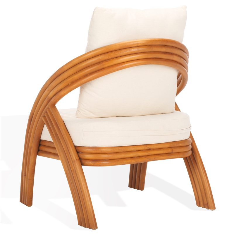 safavieh demarco rattan and linen  accent chair in natural / white
