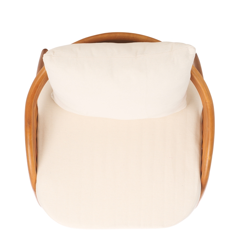 safavieh demarco rattan and linen  accent chair in natural / white