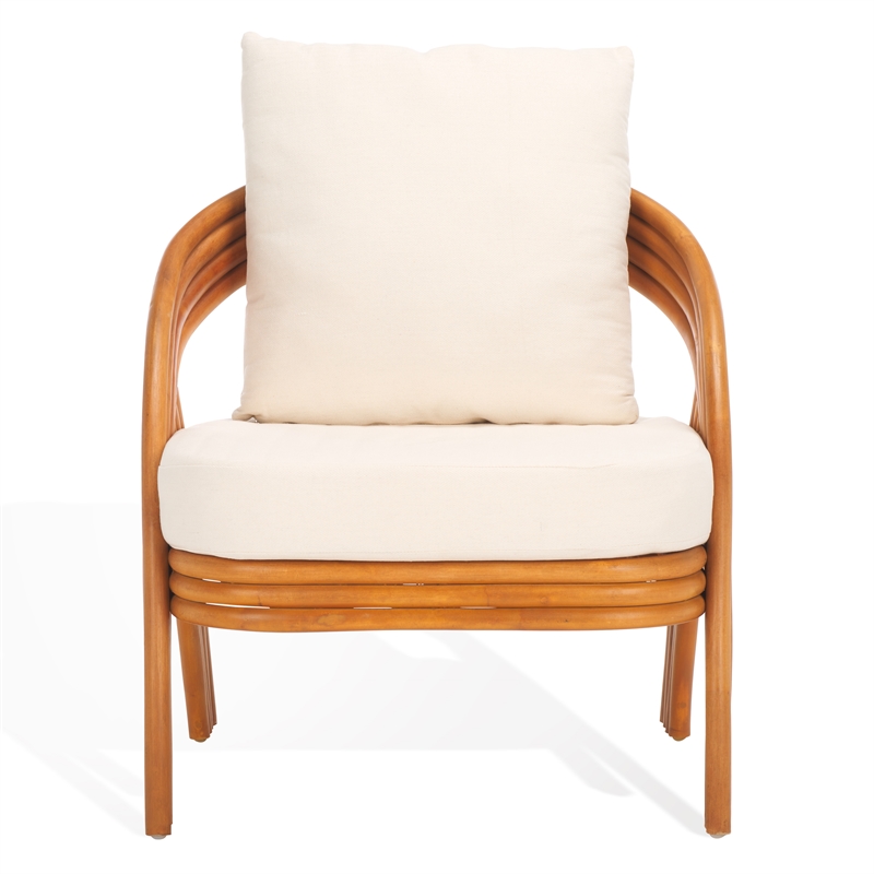 Safavieh Demarco Rattan and Linen  Accent Chair in Natural / White