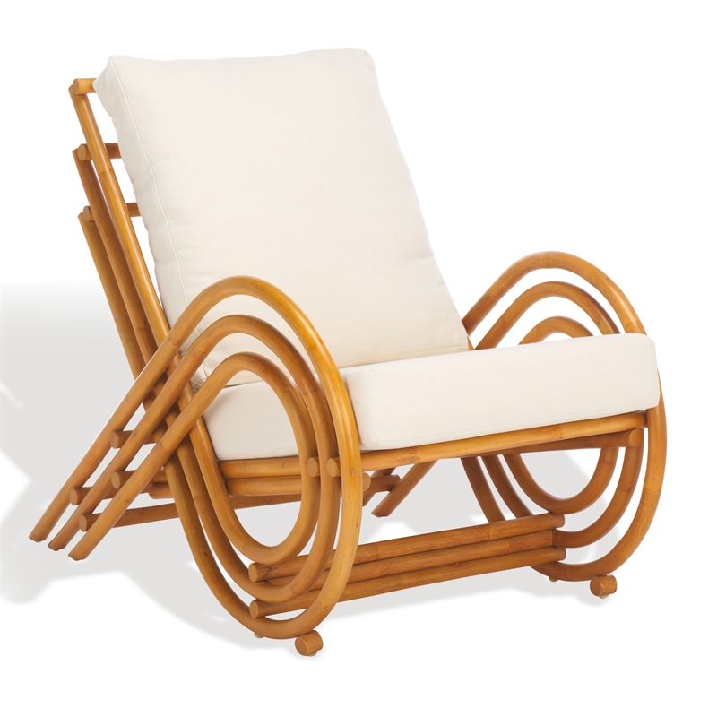 Safavieh Fernson Rattan and Linen Accent Chair in Natural / White