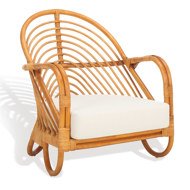 Safavieh Ivybelle Rattan and Linen Accent Chair in Natural / White