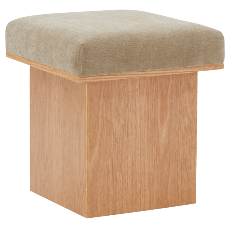 Safavieh Bourke Pine Wood and Velvet  Ottoman in Light Brown / Natural