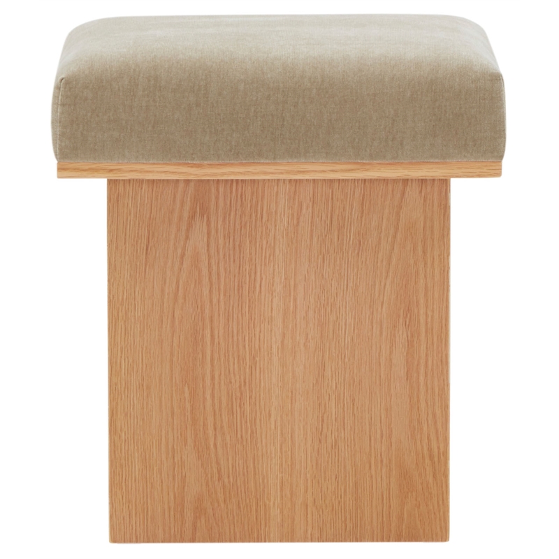 Safavieh Bourke Pine Wood and Velvet  Ottoman in Light Brown / Natural