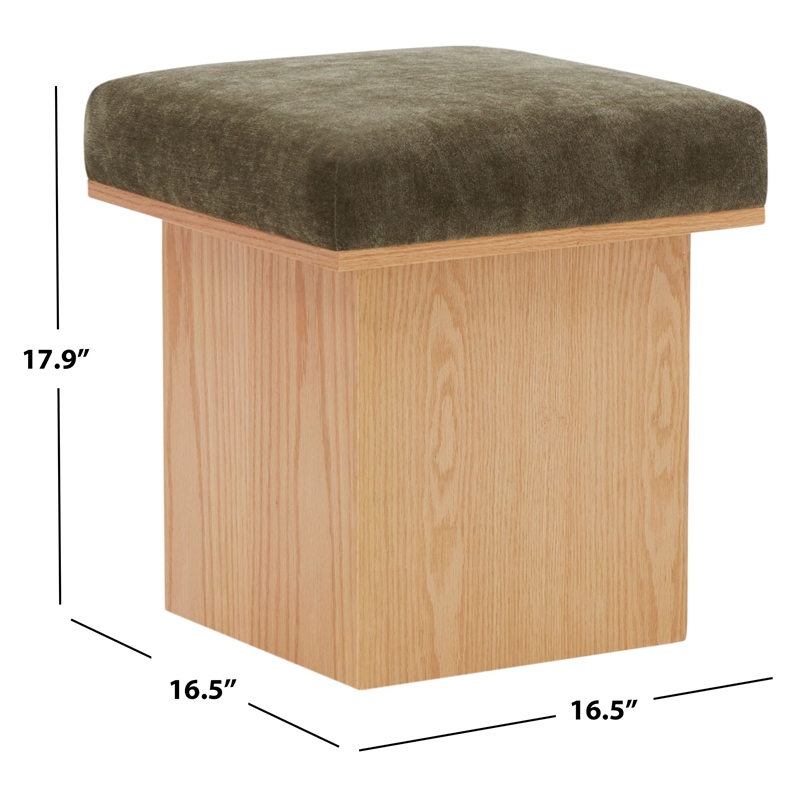 Safavieh Bourke Pine Wood and Velvet  Ottoman in Green / Natural