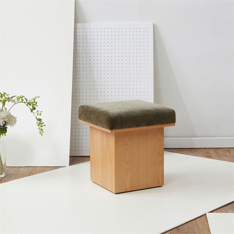 Safavieh Bourke Pine Wood and Velvet  Ottoman in Green / Natural