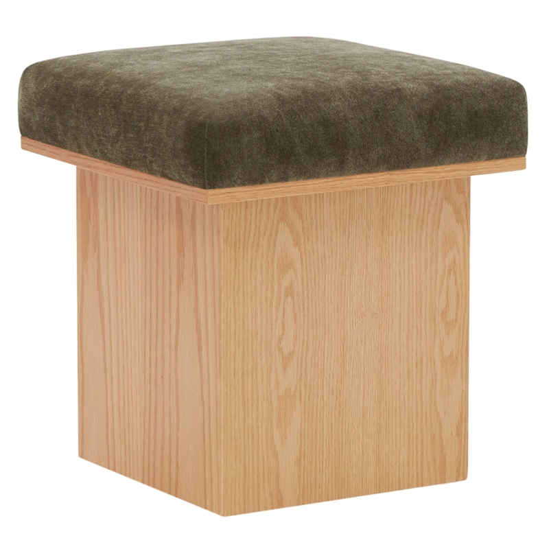 Safavieh Bourke Pine Wood and Velvet  Ottoman in Green / Natural