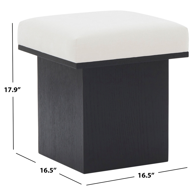 Safavieh Bourke Pine Wood and Velvet Ottoman in Ivory / Black