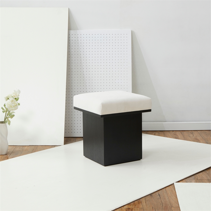 Safavieh Bourke Pine Wood and Velvet Ottoman in Ivory / Black