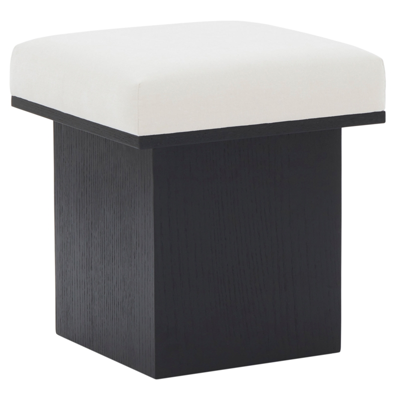 Safavieh Bourke Pine Wood and Velvet Ottoman in Ivory / Black