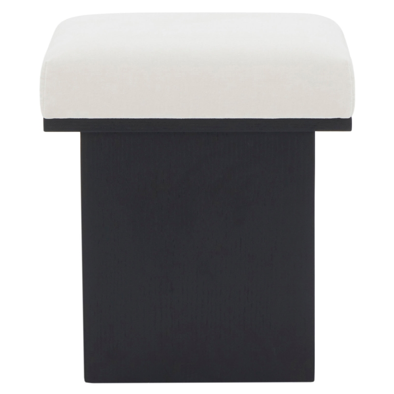Safavieh Bourke Pine Wood and Velvet Ottoman in Ivory / Black