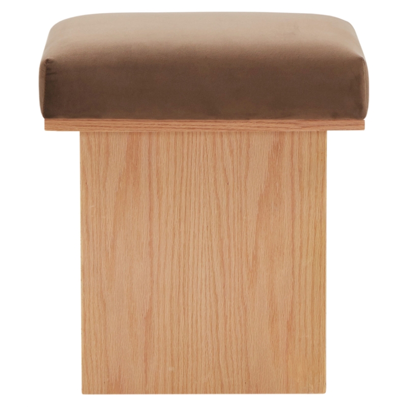 Safavieh Bourke Pine Wood and Velvet  Ottoman in Brown / Natural