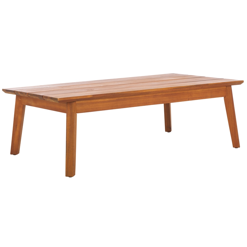 Safavieh Owen Teak Wood and Polyester Outdoor Bench and Table in Natural / Taupe