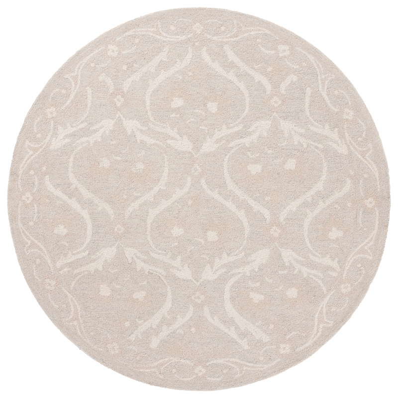 Safavieh Blossom 6' X 6' Round Wool Hand Tufted Rug in Silver / Ivory