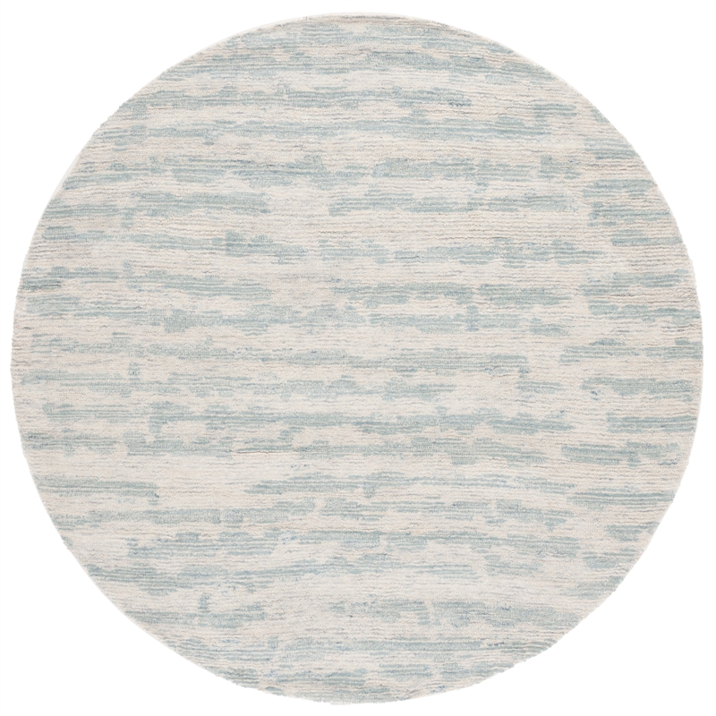 Safavieh Ebony 6' X 6' Round Wool Hand Tufted Rug in Ivory / Light Blue