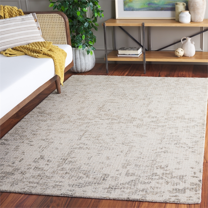Safavieh Ebony 6' X 6' Square Wool Hand Tufted Rug in Ivory / Gray