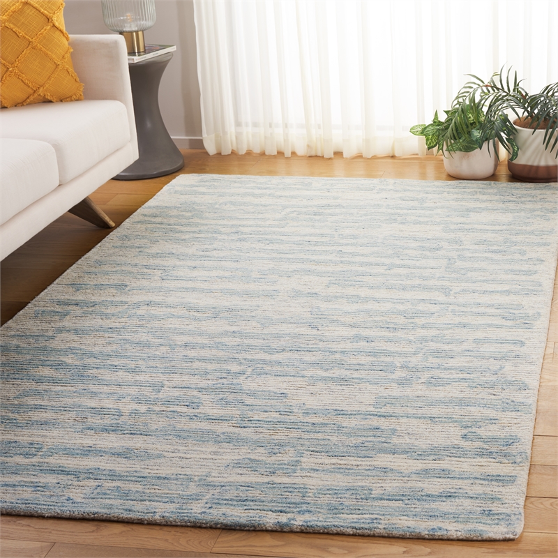Safavieh Ebony 6' X 6' Square Wool Hand Tufted Rug in Ivory / Light Blue