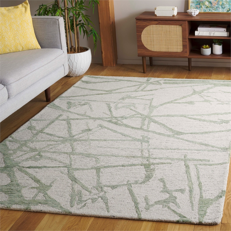 Safavieh Ebony 6' X 6' Square Wool Hand Tufted Rug in Ivory / Green