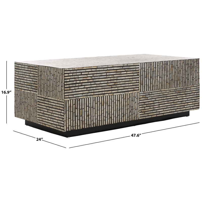 Safavieh Hamza Rectangular Prism Solid Wood Coffee Table in Black/Pearl