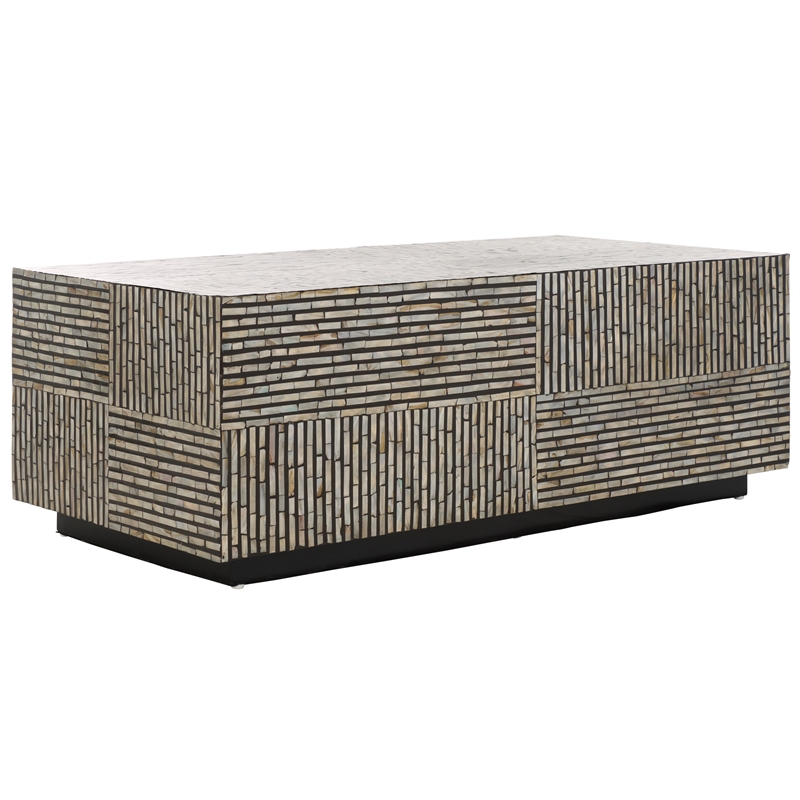 Safavieh Hamza Rectangular Prism Solid Wood Coffee Table in Black/Pearl