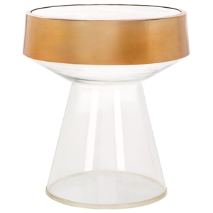 Safavieh Szabo Round Iron and Glass Accent Table in Gold / Clear