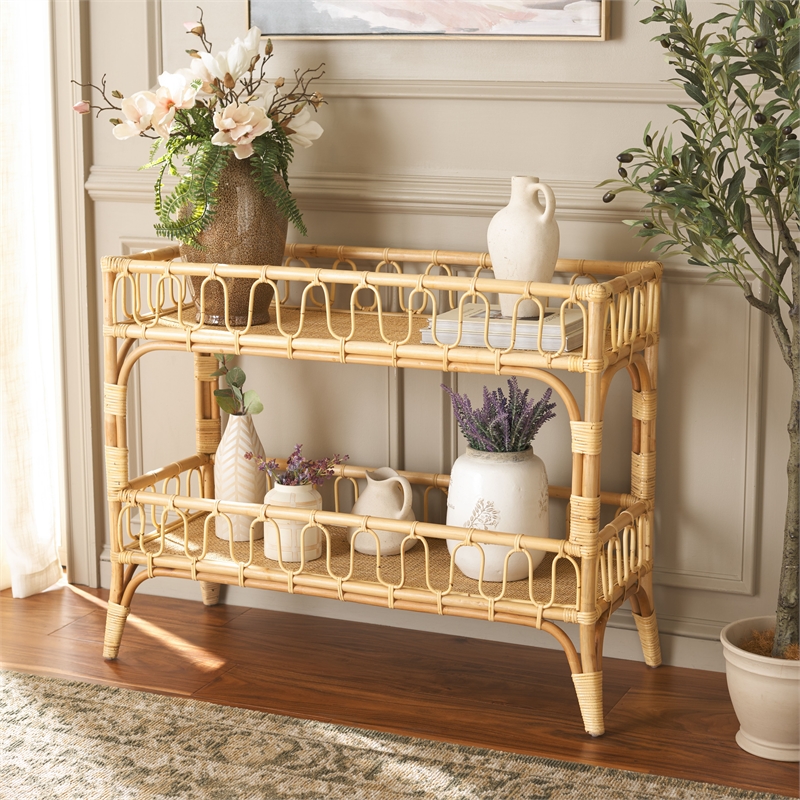 Safavieh Isaiah Rattan 2 Tier Storage Unit in Natural