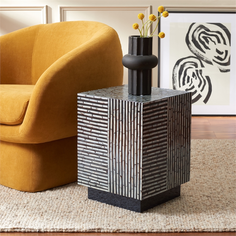 Safavieh Hamza Square Wood Stool in Multi-Color/ Black