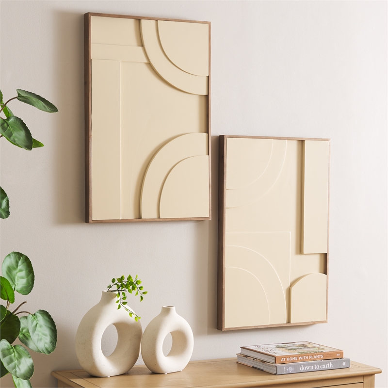 Safavieh Modern Geometry Wood Framed Dimensional Wall Art in Natural / Ivory