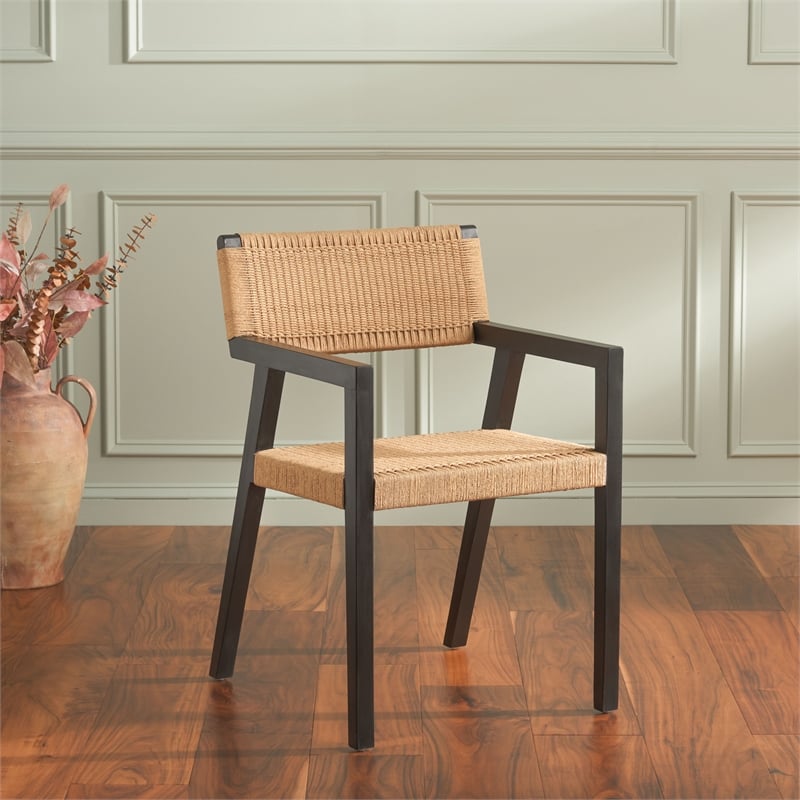 Safavieh Jolene Wood and Woven Rope Dining Chair in Black / Natural